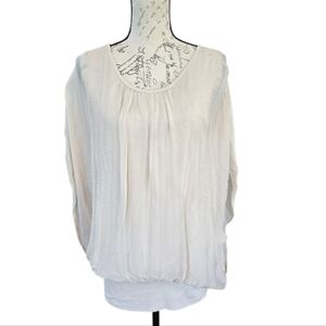 Elena Baldi Made In Italy Short Sleeve Sand Ivory Silk Blend Blouse L